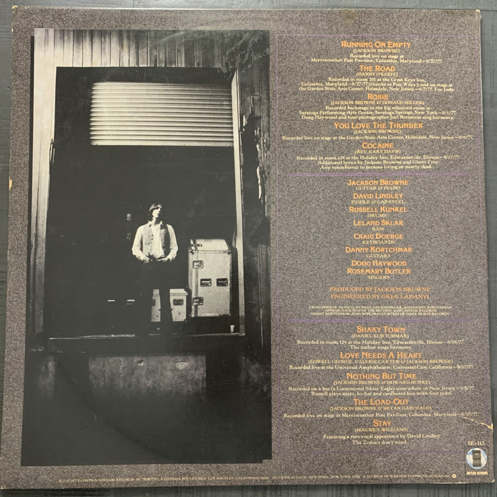 Jackson Browne – Running on Empty Vinyl LP VG+ FULLY TESTED