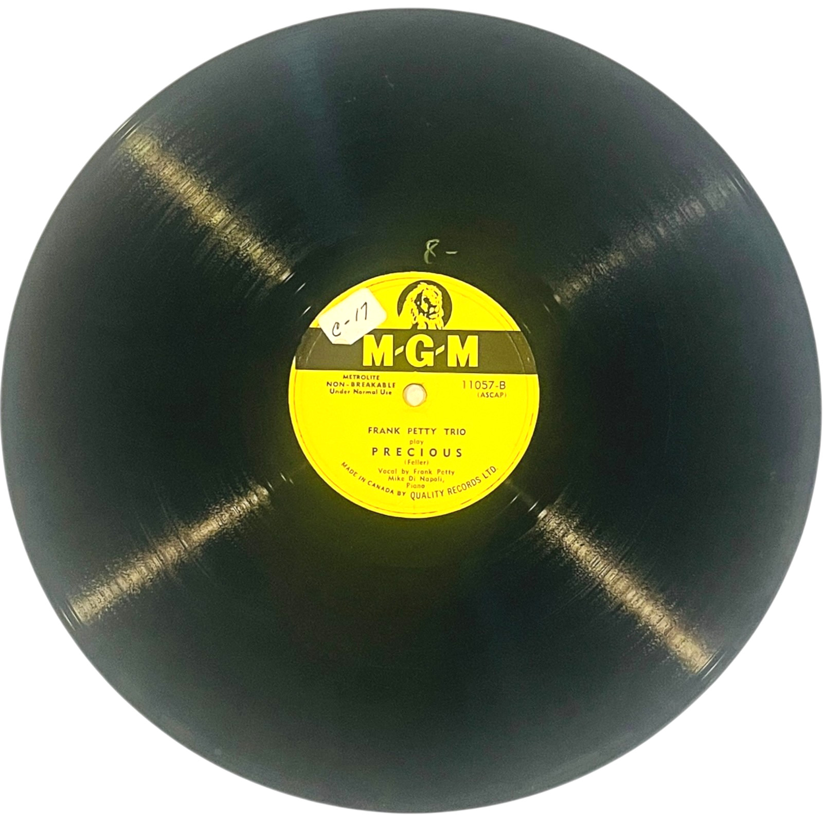 FRANK PETTY TRIO – Down Yonder / Precious – MGM Record 11057 – 10″ 78rpm