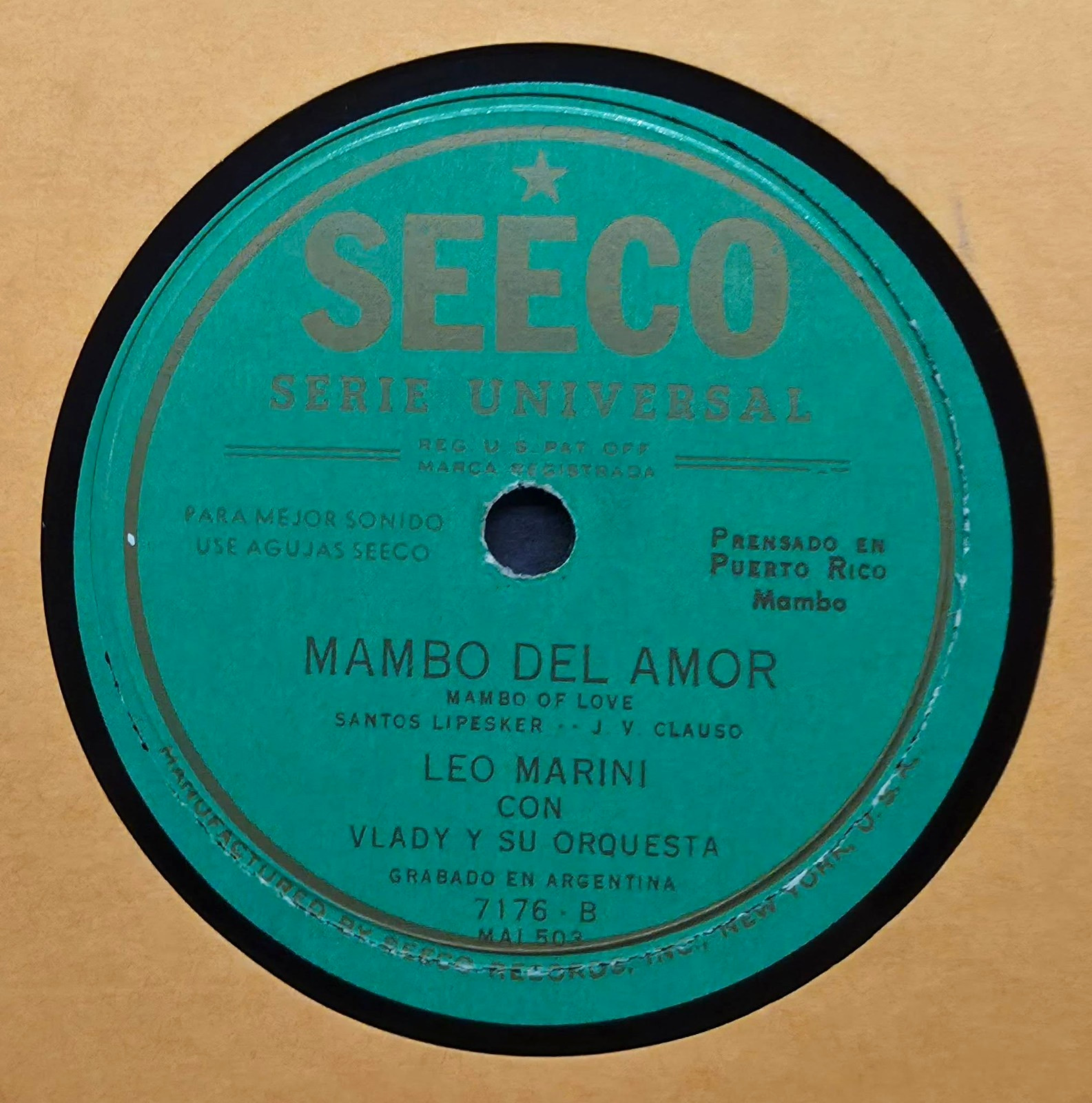 LEO MARINI / MAMBO DEL AMOR / EL AMOR HACE LLORAR / 78 RPM RECORD