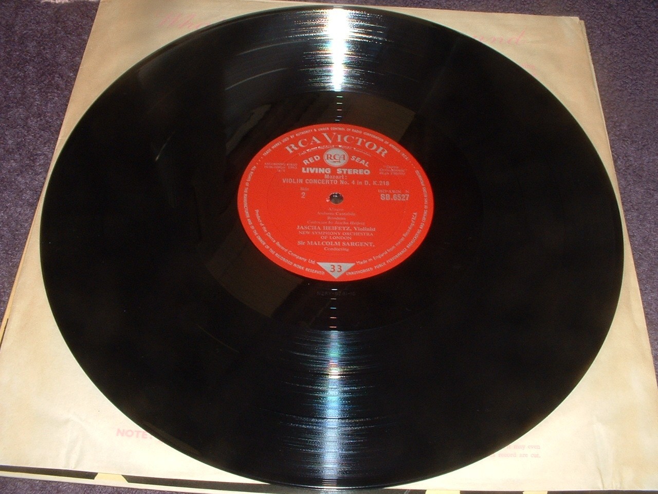 Heifetz Bruch Mozart Violin Concertos RCA Living Stereo UK LP SB6527 EX/VG+