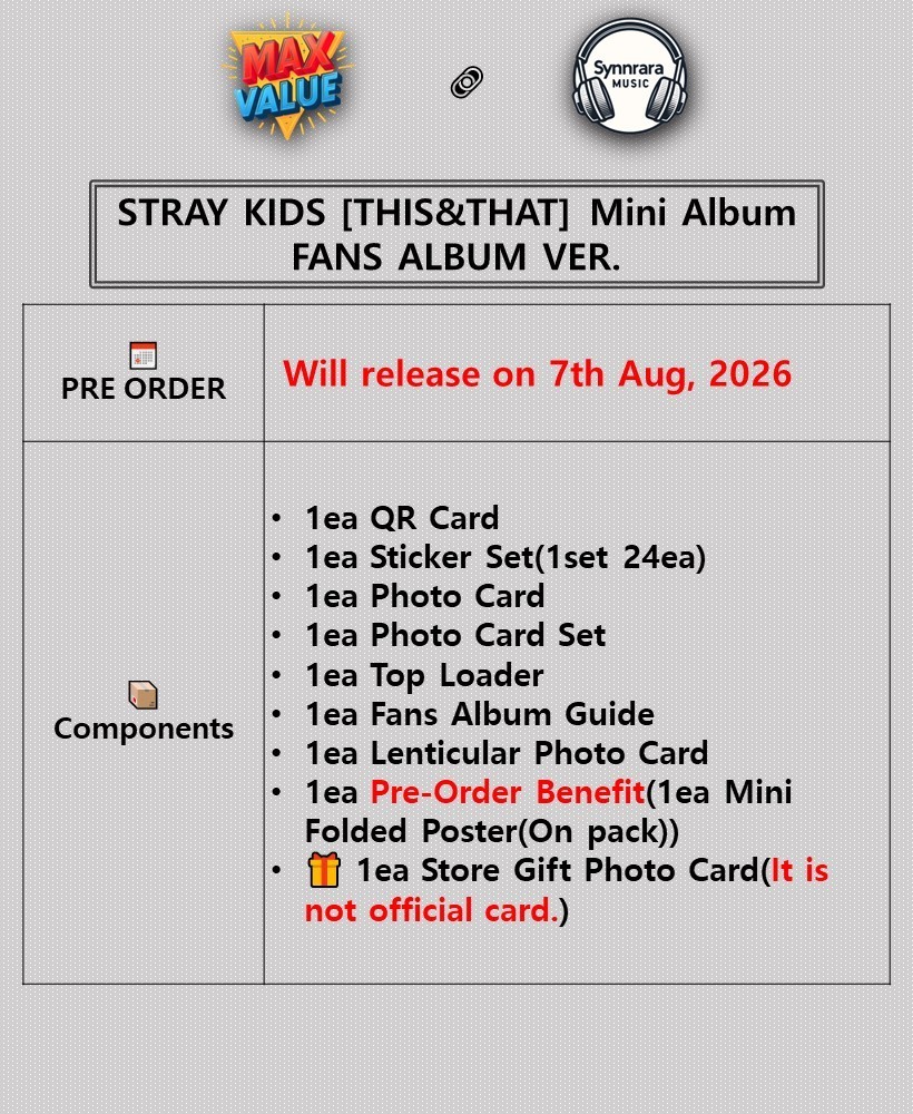 STRAY KIDS THIS & THAT Mini Album FANS Ver/QR+24Sticker+Photo Card Set+POB+GIFT