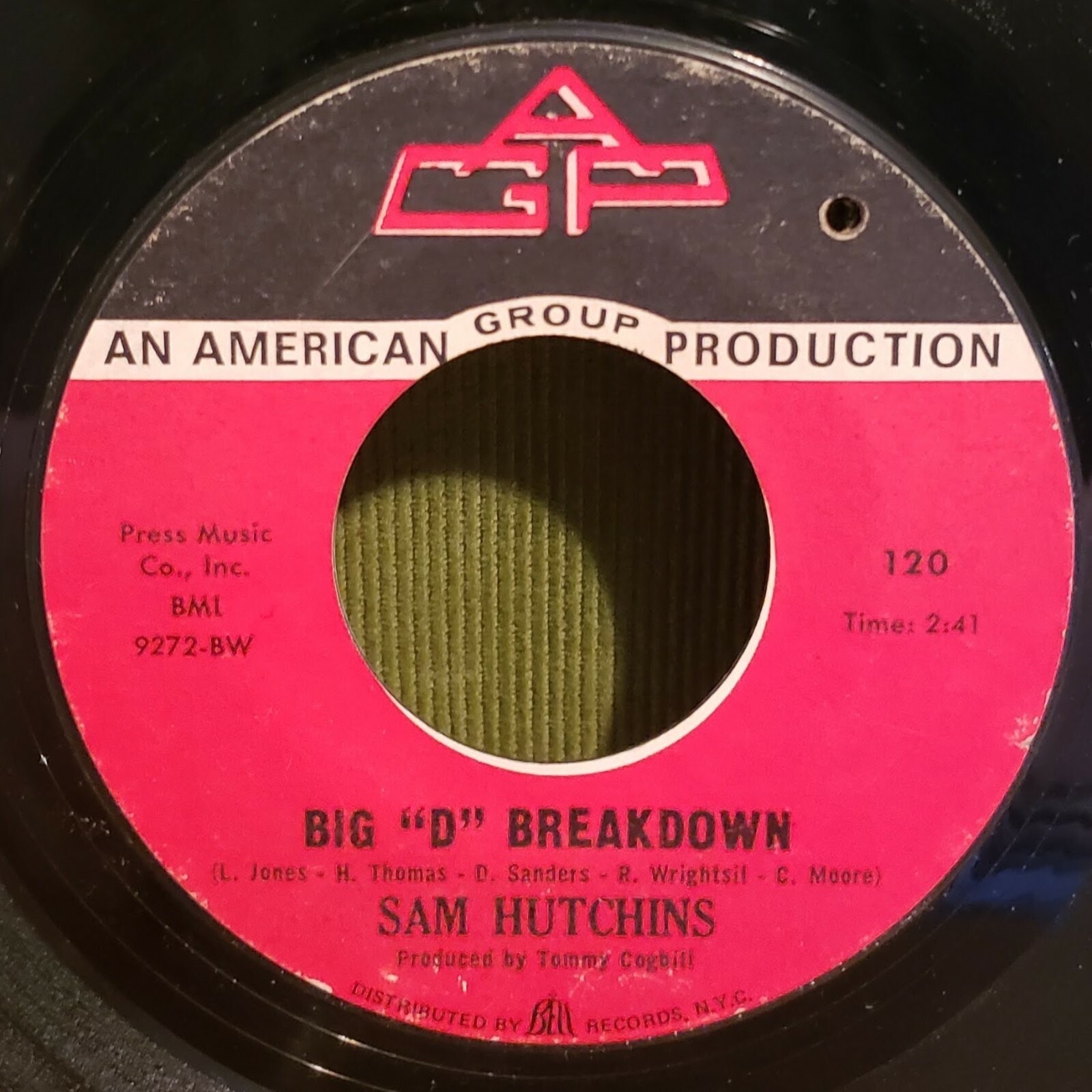 Sam Hutchins Funk Soul 45 I’m The One For You / Mr. D Breakdown AGP Records 120