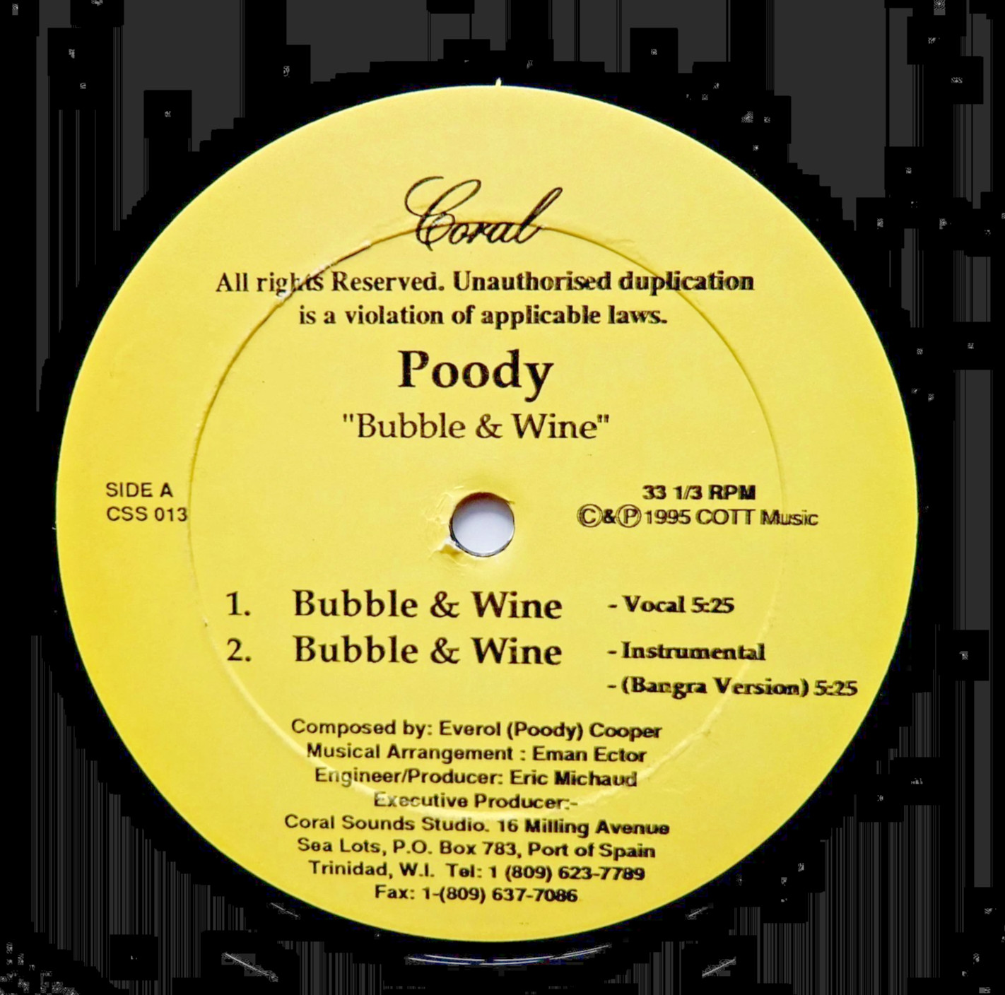 MINT! POODY Bubble & Wine 1995 Reggae / Soca Coral Sounds – CSS 013 !RARITY! (P)