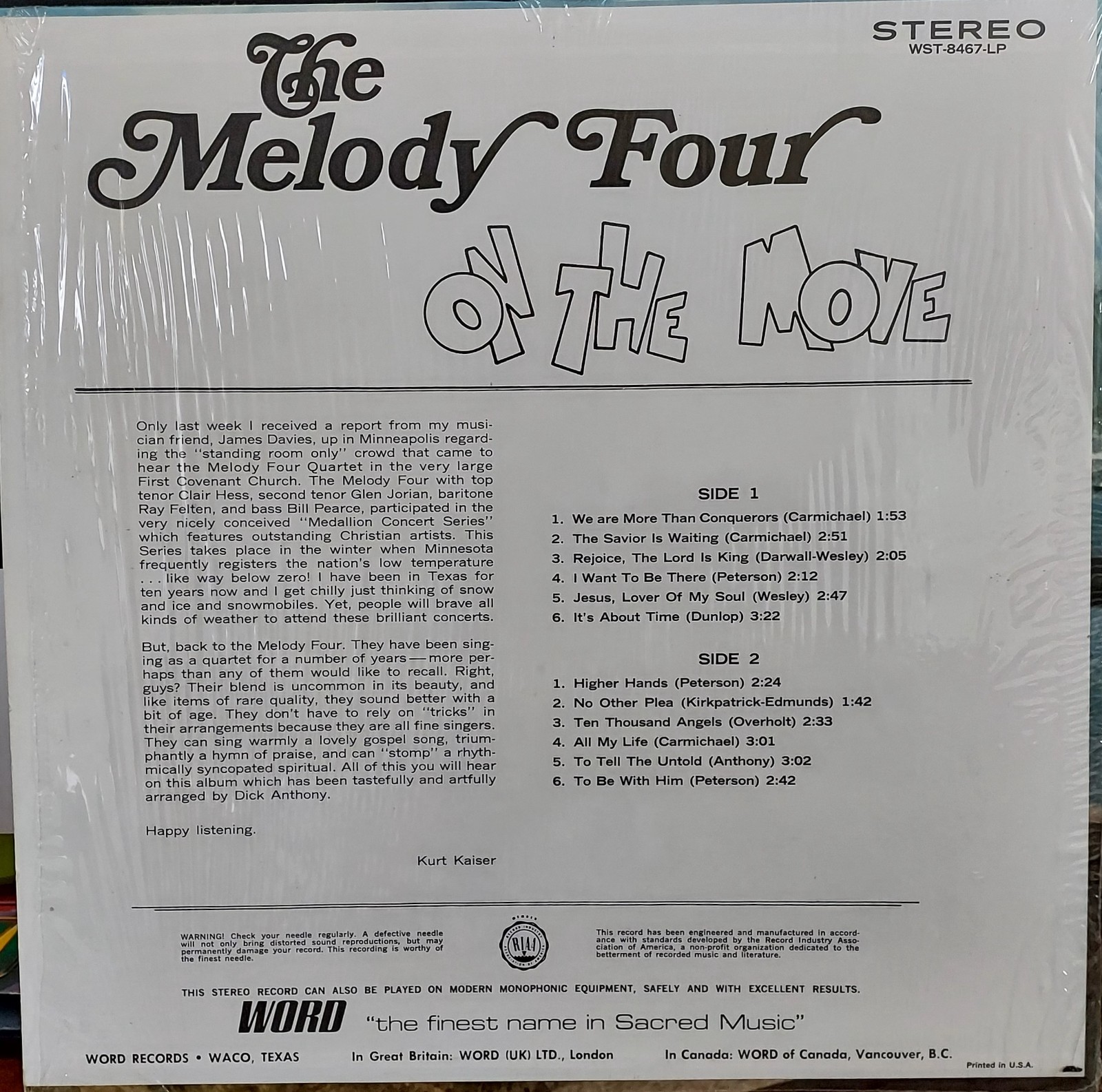 The Melody Four On The Move Gospel Music LP RECORD ALBUM