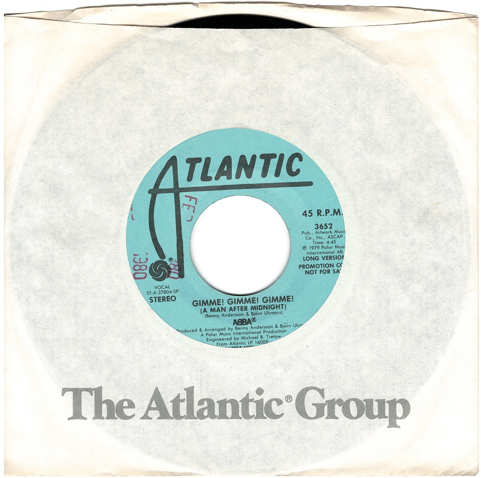 ABBA – Gimme Gimme Gimme 7″ 45rpm 1979 Atlantic Promo Disco