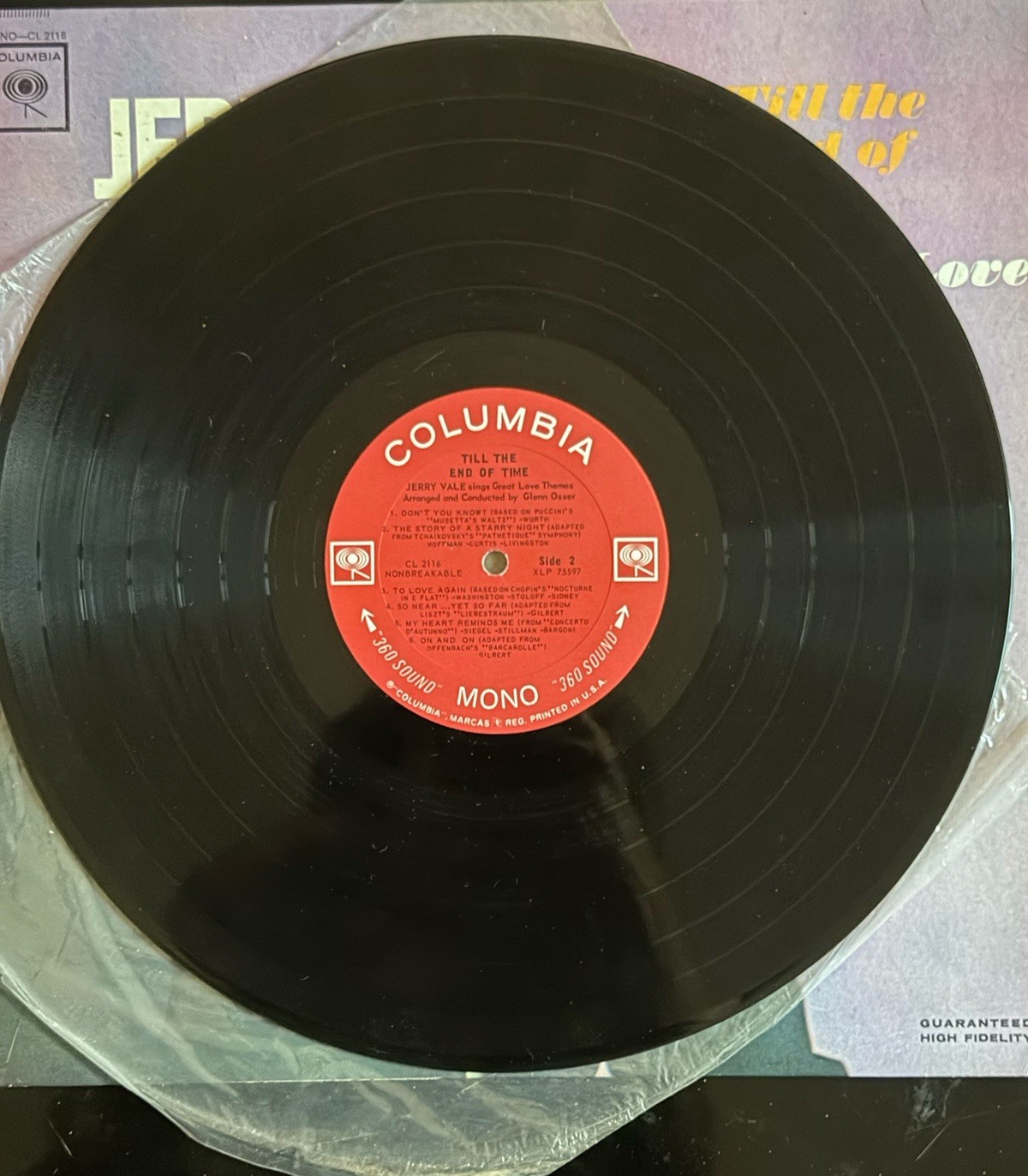 Jerry Vale Till the End of Time LP Vinyl 12″ Mono Columbia CL 2116