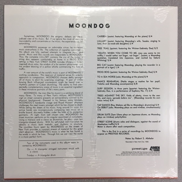 Moondog – Self Titled (s/t) CLEAR VINYL LP (New/Sealed)