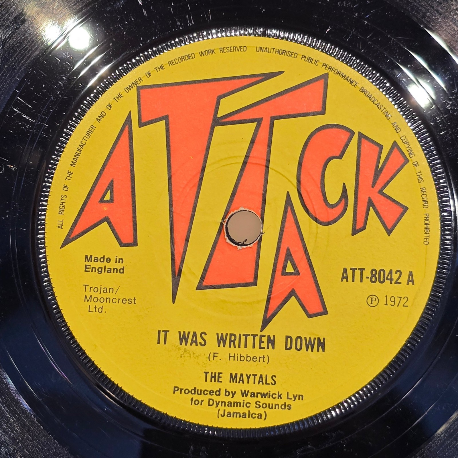 The Maytals It Was Written Down 1972 Vinyl 7″ Attack Label Reggae