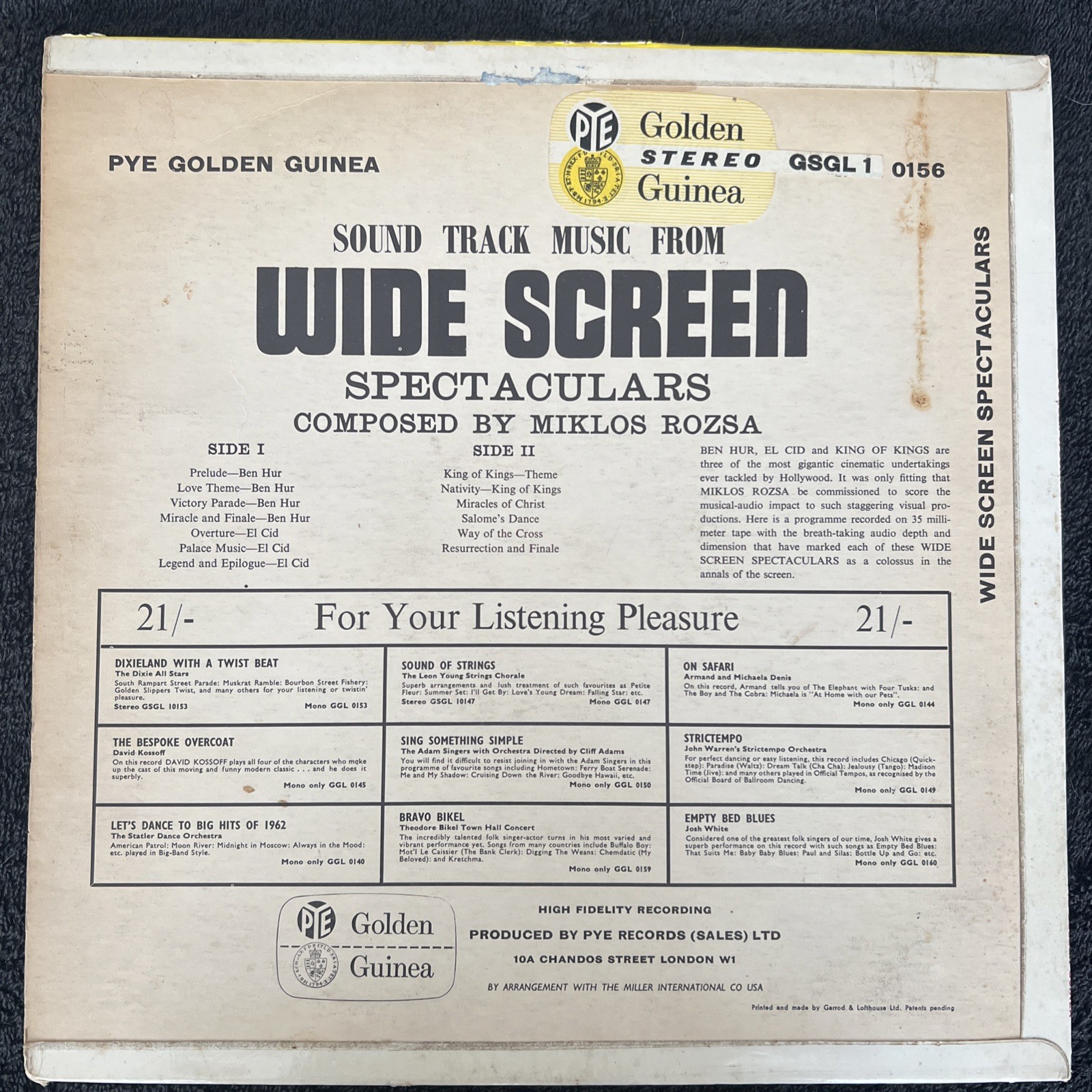 Soundtrack Music From Wide-Screen Spectaculars Ben Hur El Cid King Of Kings LP