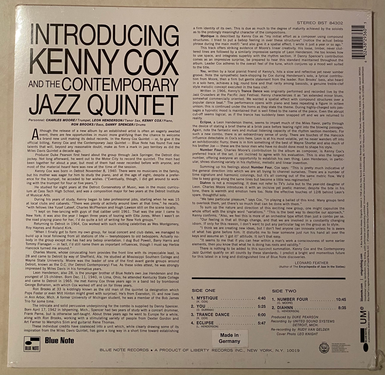 Introducing KENNY COX Contemporary Jazz Quintet 180 gram Blue Note SEALED LP