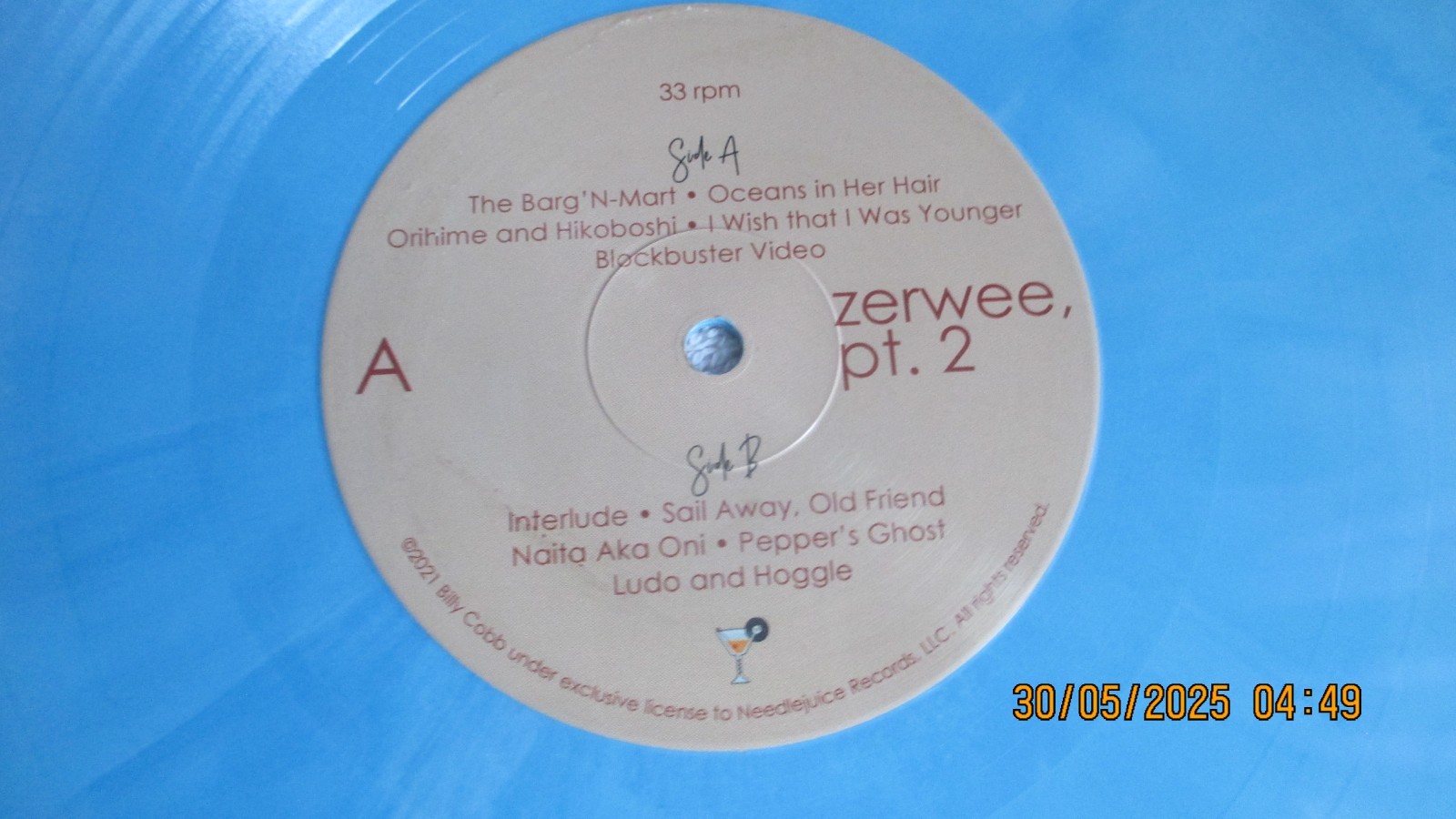 Zerwee PT 2 Billy Cobb Record LP Colored Vinyl Distant Blue Edition