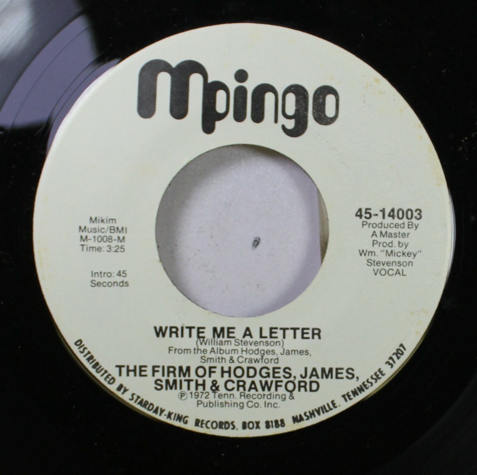 Soul Promo 45 The Firm Of Hodges, James, Smith & Crawford – Write Me A Letter /