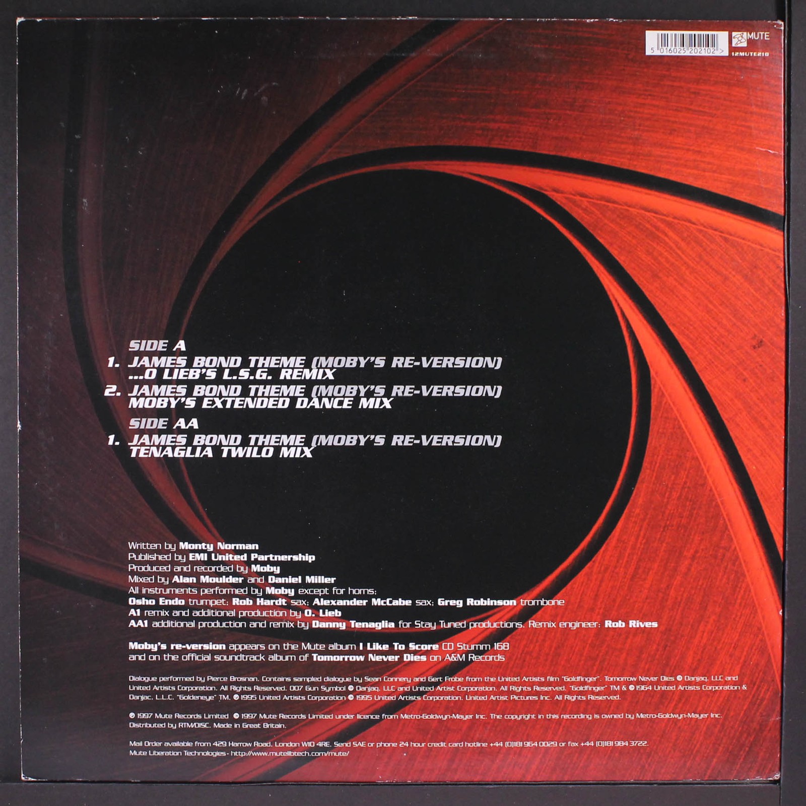 MOBY: james bond theme MUTE 12″ Single 33 RPM UK