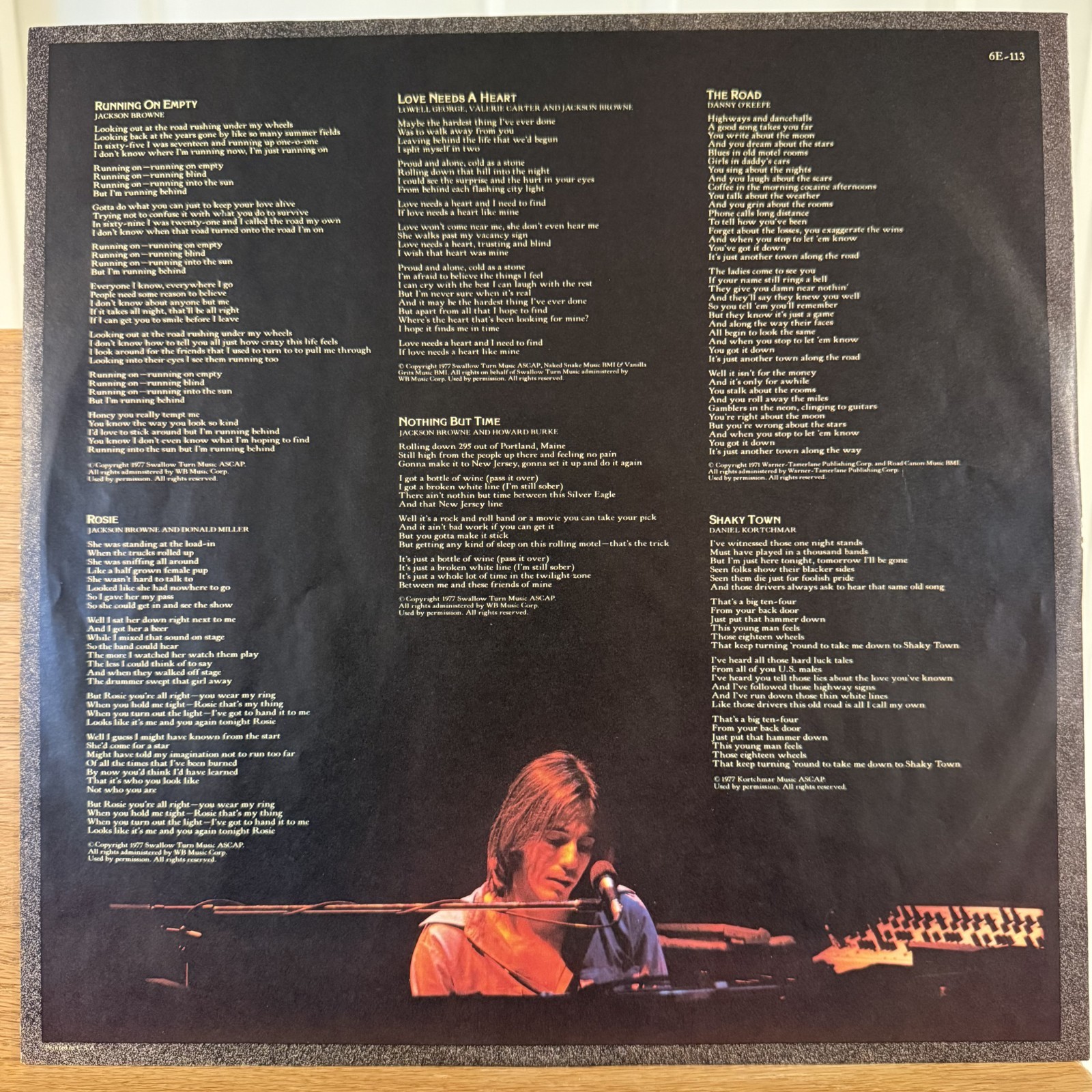 Jackson Browne Running on Empty Vinyl LP Asylum 6E-113 VG+ 1st Pressing Load Out