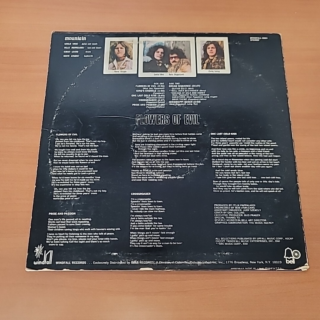 Mountain Flowers of Evil Vinyl Lp 1971 Windfall 5501 TESTED VG+ / G+