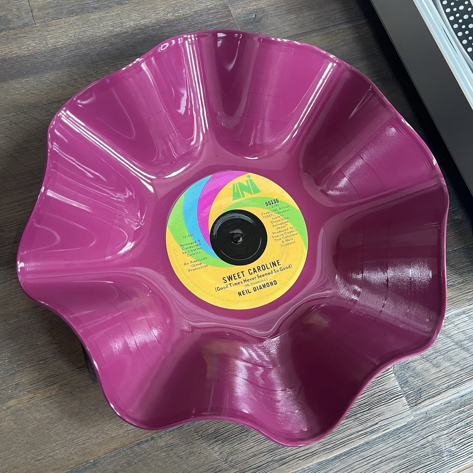 Record Bowl – Upcycled and Repurposed MAROON Bowl – Neil Diamond Sweet Caroline