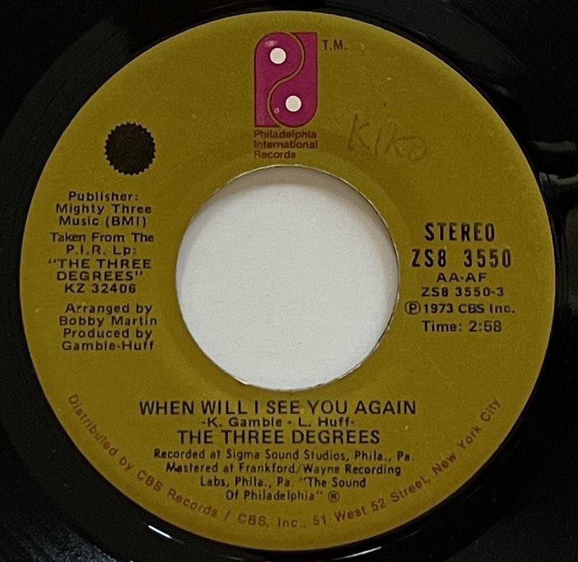 The Three Degrees When Will I See You Again / Year of Decision 45 rpm EX (1973)