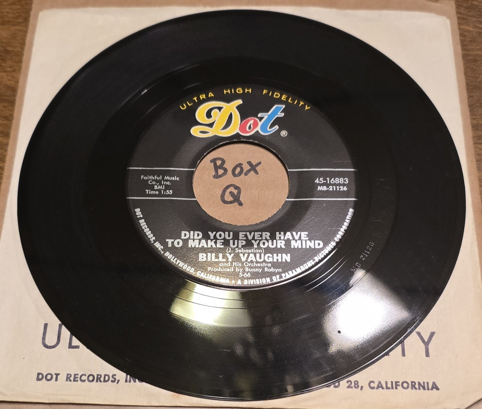 Billy Vaughn & His Orchestra: Its Over/Make Up Your Mind – VG+ | 1966 Jazz 45