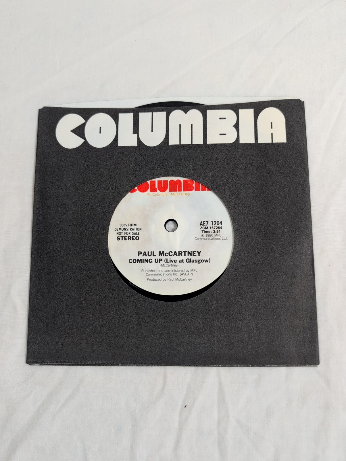NM+PROMO PAUL McCARTNEY COMING UP LIVE AT GLASGOW SPECIAL ONE SIDED 45 RECORD –