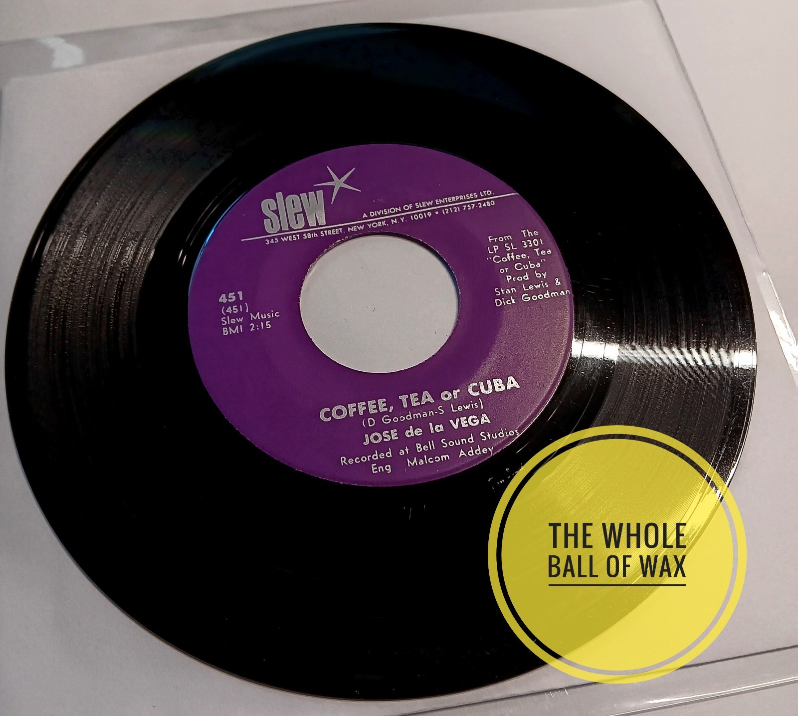 Jose De La Vega – Coffee, Tea, or Cuba / Ode To A Hijacker 7″ 45rpm NEAR MINT