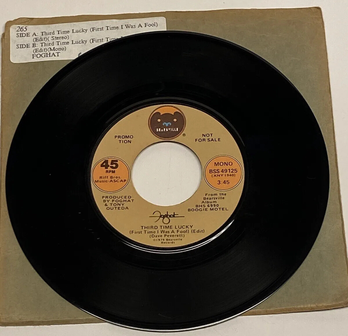 Foghat – Third Time Lucky First Time I Was A Fool Jukebox Vinyl 45 Stereo / Mono