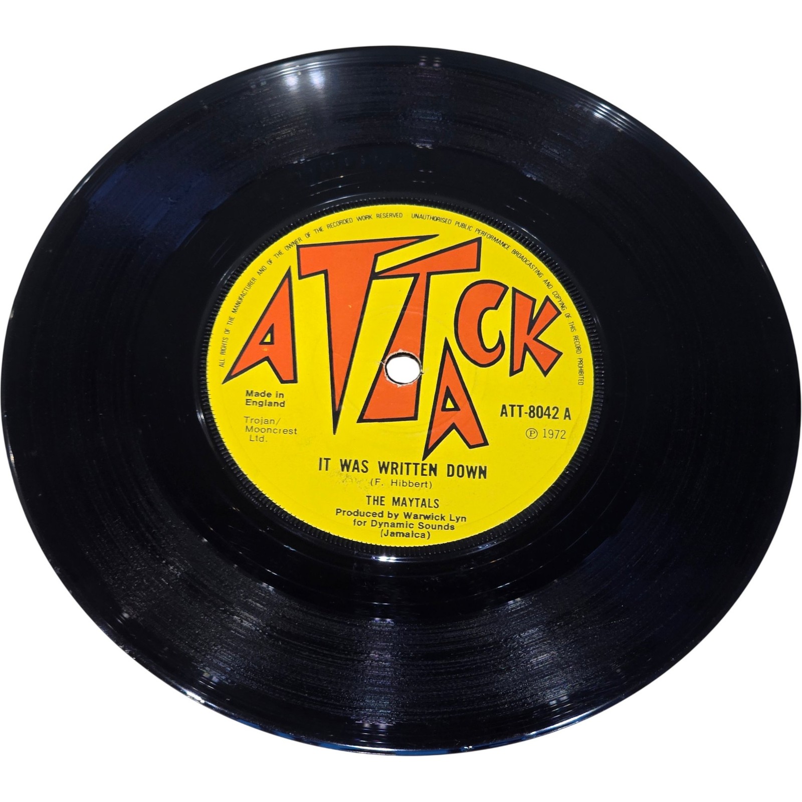 The Maytals It Was Written Down 1972 Vinyl 7″ Attack Label Reggae
