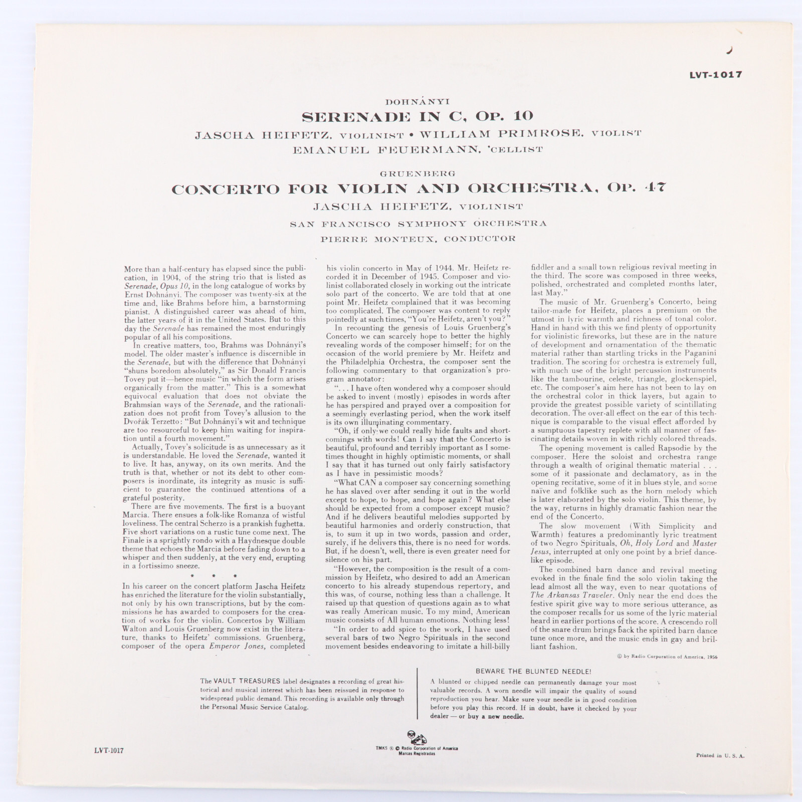 Dohnanyi – Serenade In C Major / Violin Concerto, op. 47 – Heifetz LP LVT-1017