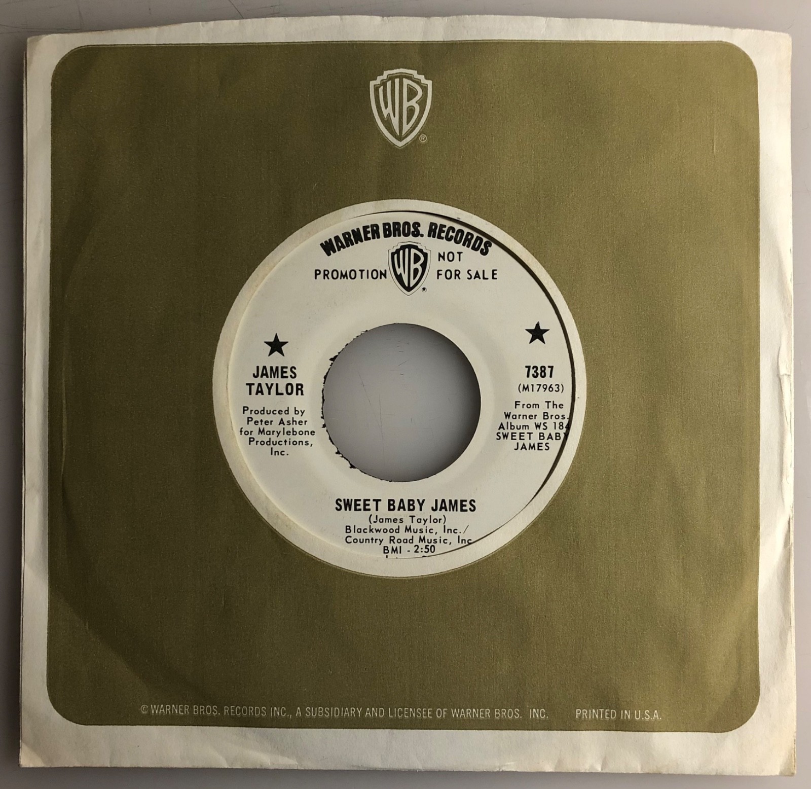 RARE: James Taylor / Sweet Baby James / 1970 Original WB Promo 45 / Mint!