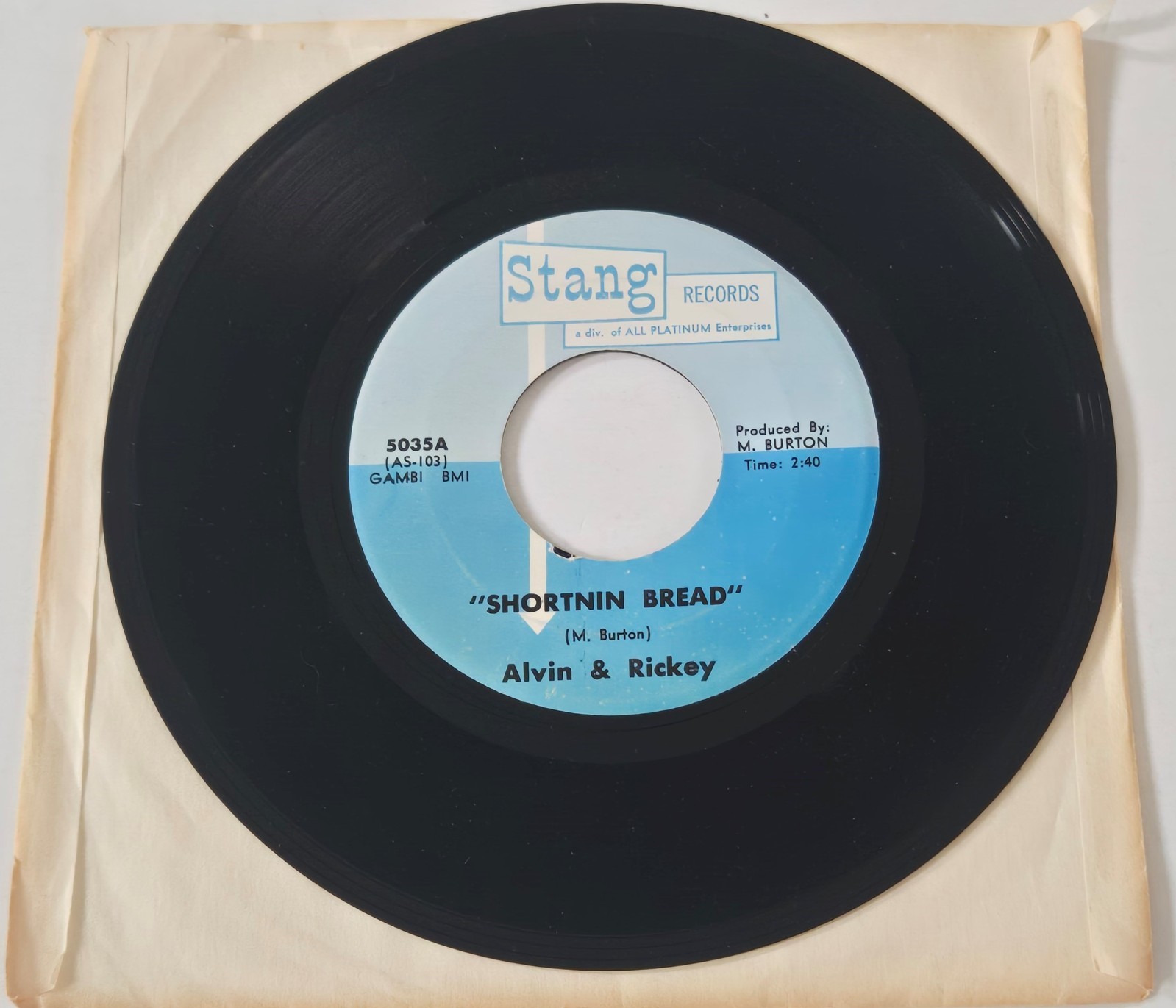 ALVIN & RICKEY Rare ONE SIDED 7″ Single Vinyl STANG Shortnin Bread STANG