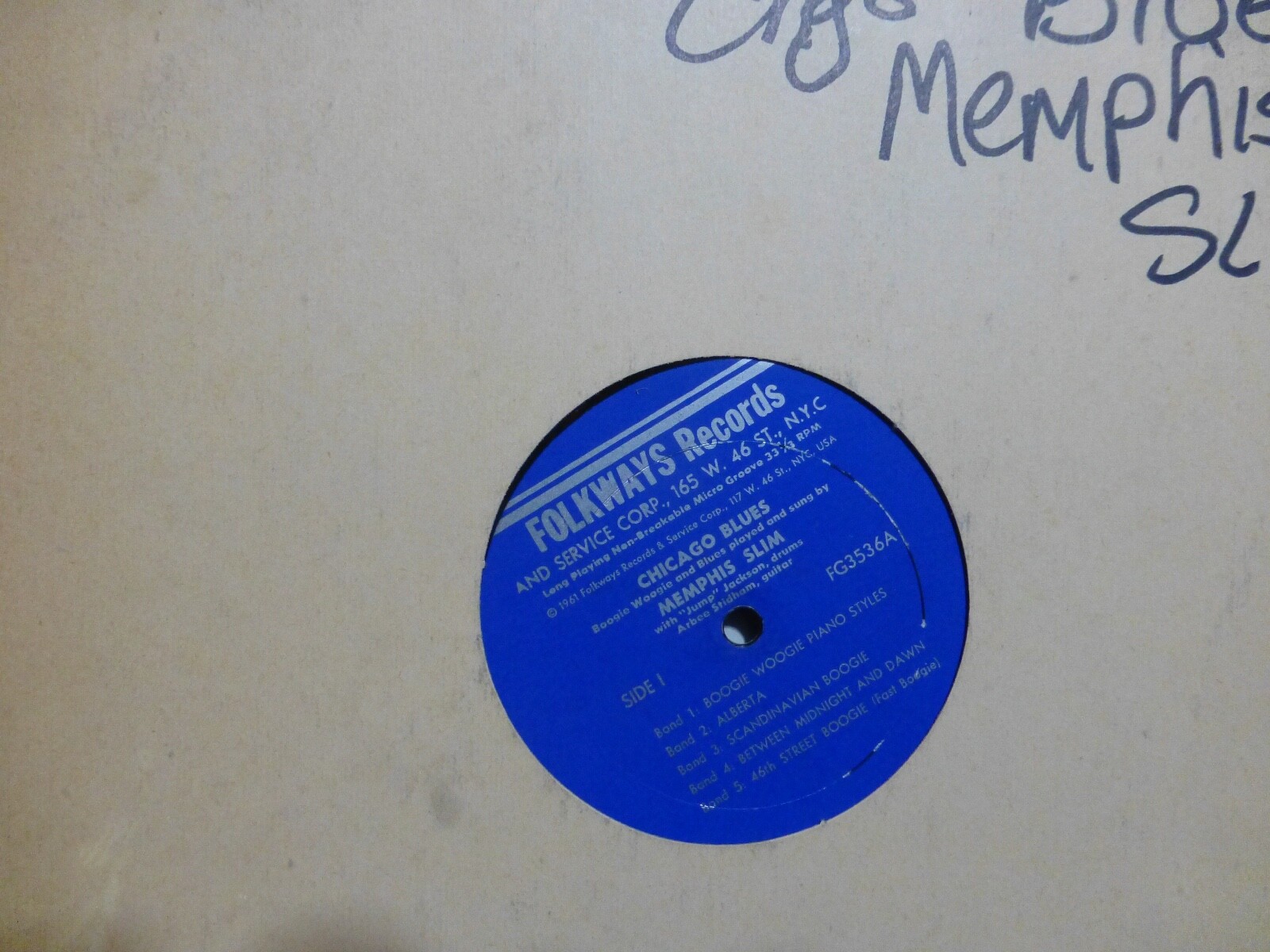 MEMPHIS SLIM CHICAGO BLUES FOLKWAYS FG3536 VG+ VINYL LP