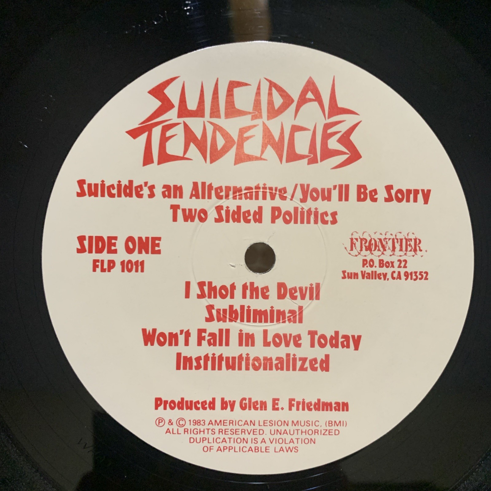 Suicidal Tendencies Self Titled 1983 1st Press No Barcode FLP1011 Play Tested EX