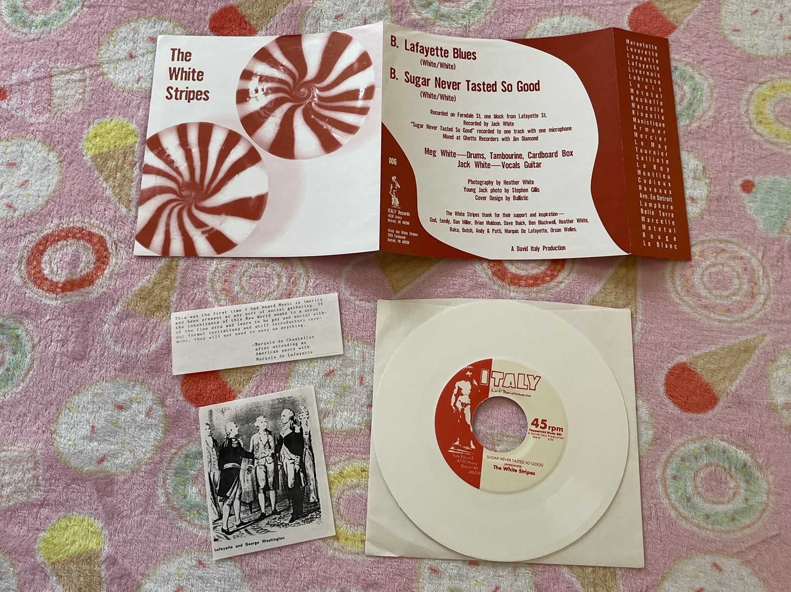 The White Stripes Lafayette Blues White Color Vinyl 7″ 45 Italy Records 006 1998