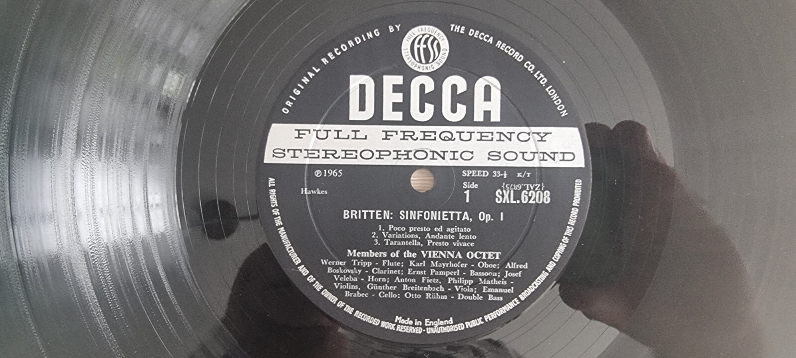DECCA SXL 6208 *WBg ED1* VIENNA OCTET* BRITTEN SINFONIETTA /HINDEMITH OCTET* NM