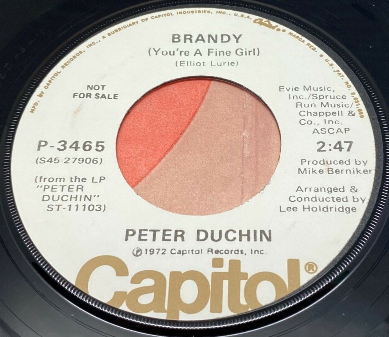 Peter Duchin Brandy / Day By Day (Godspell) 45 Vinyl 70s Jazz Rock Capitol Promo