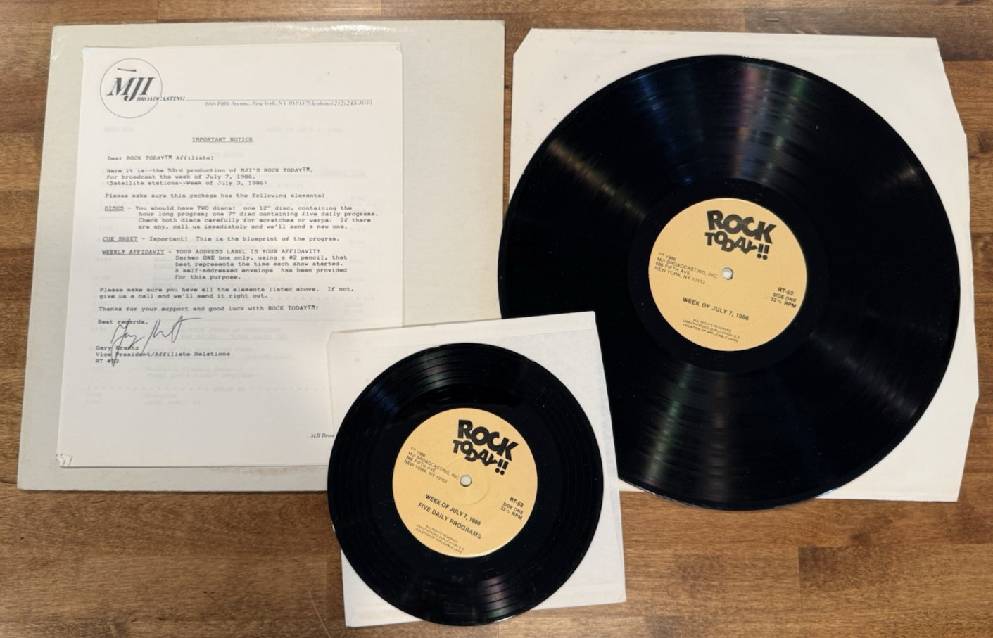 1986 Rock Today Radio Broadcast LP + 7″ Vinyl with Complete Affiliate Sheets