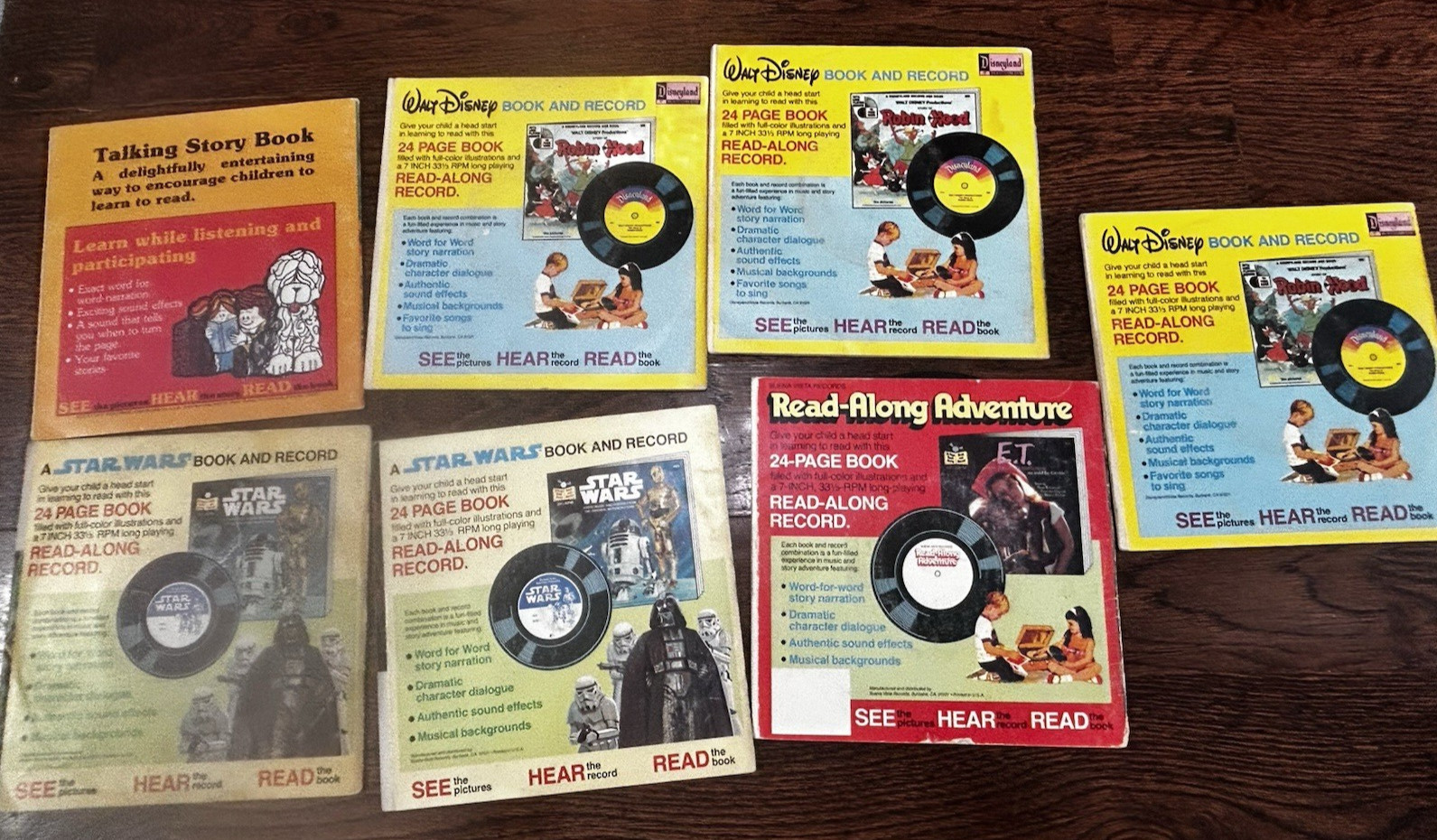 Lot of 7 Vintage Disney Barbie ET Star Wars See Hear Read Books With Records
