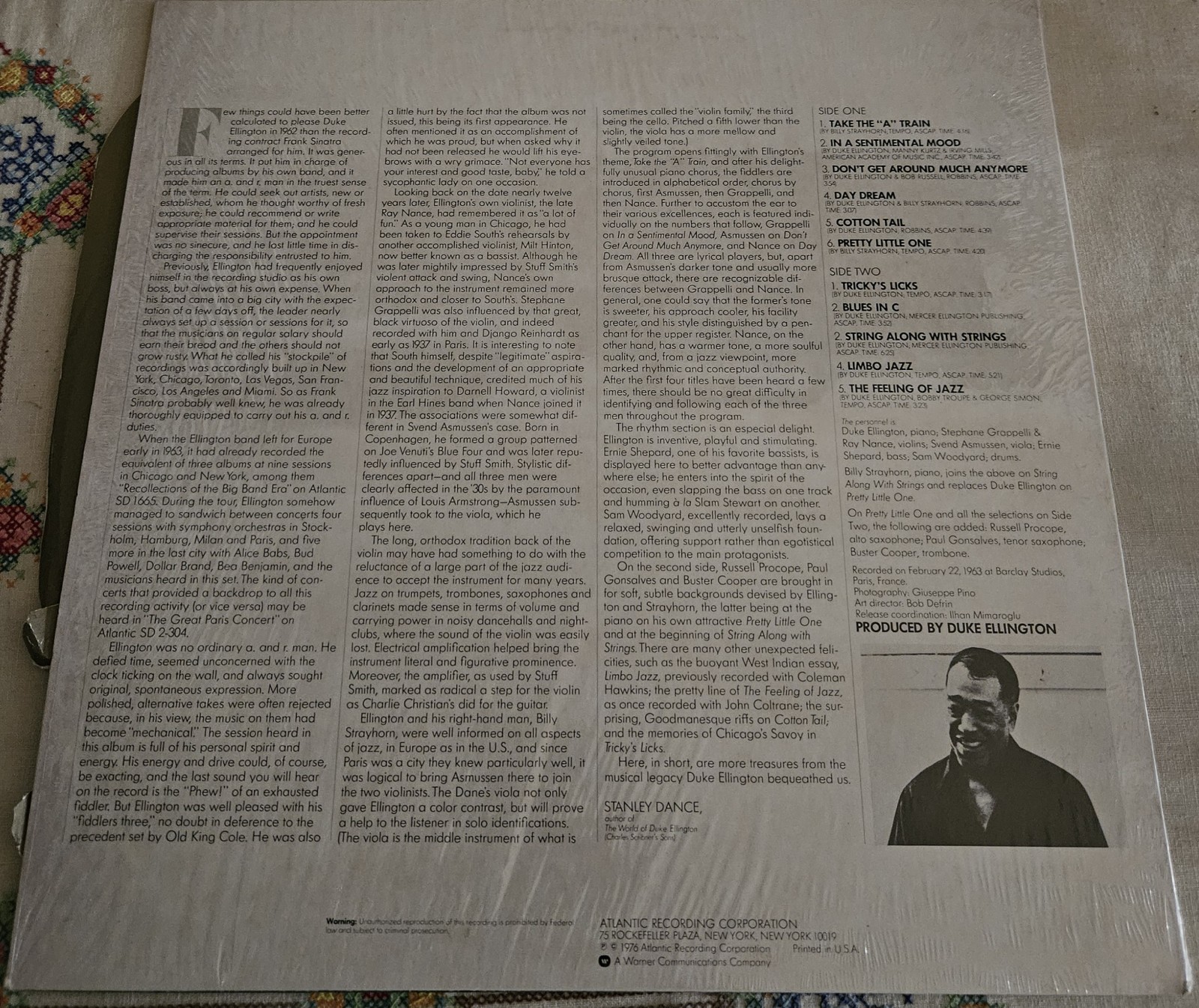 Duke Ellington’s Jazz Violin Session LP Vinyl Atlantic 1976 SD 1688