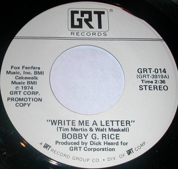Bobby G. Rice – Write Me A Letter (7″, Single, Promo) (Very Good (VG)) – 2685893