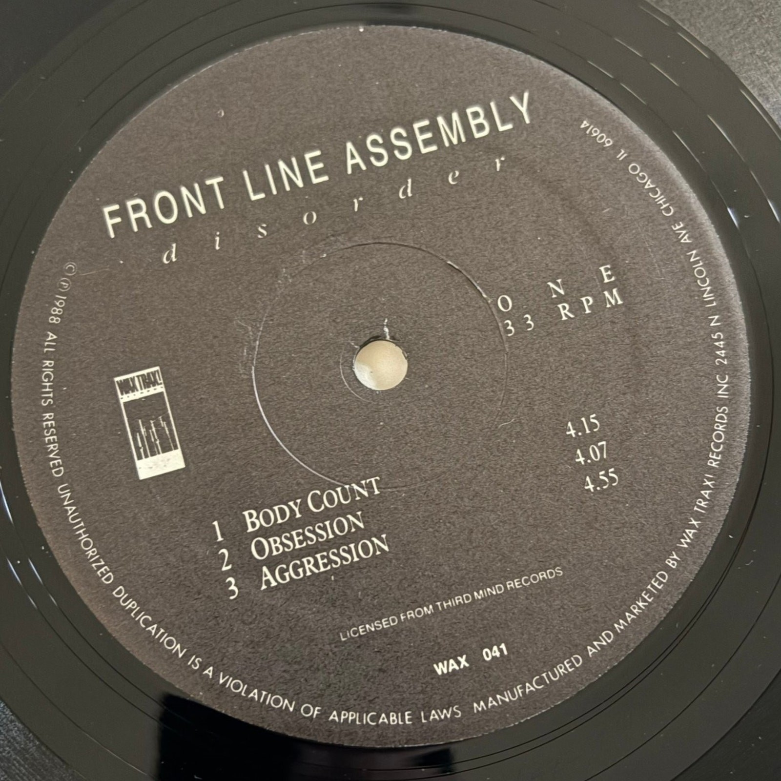 Front Line Assembly – Disorder LP Record 1988 Wax Trax! Industrial EBM 33 RPM