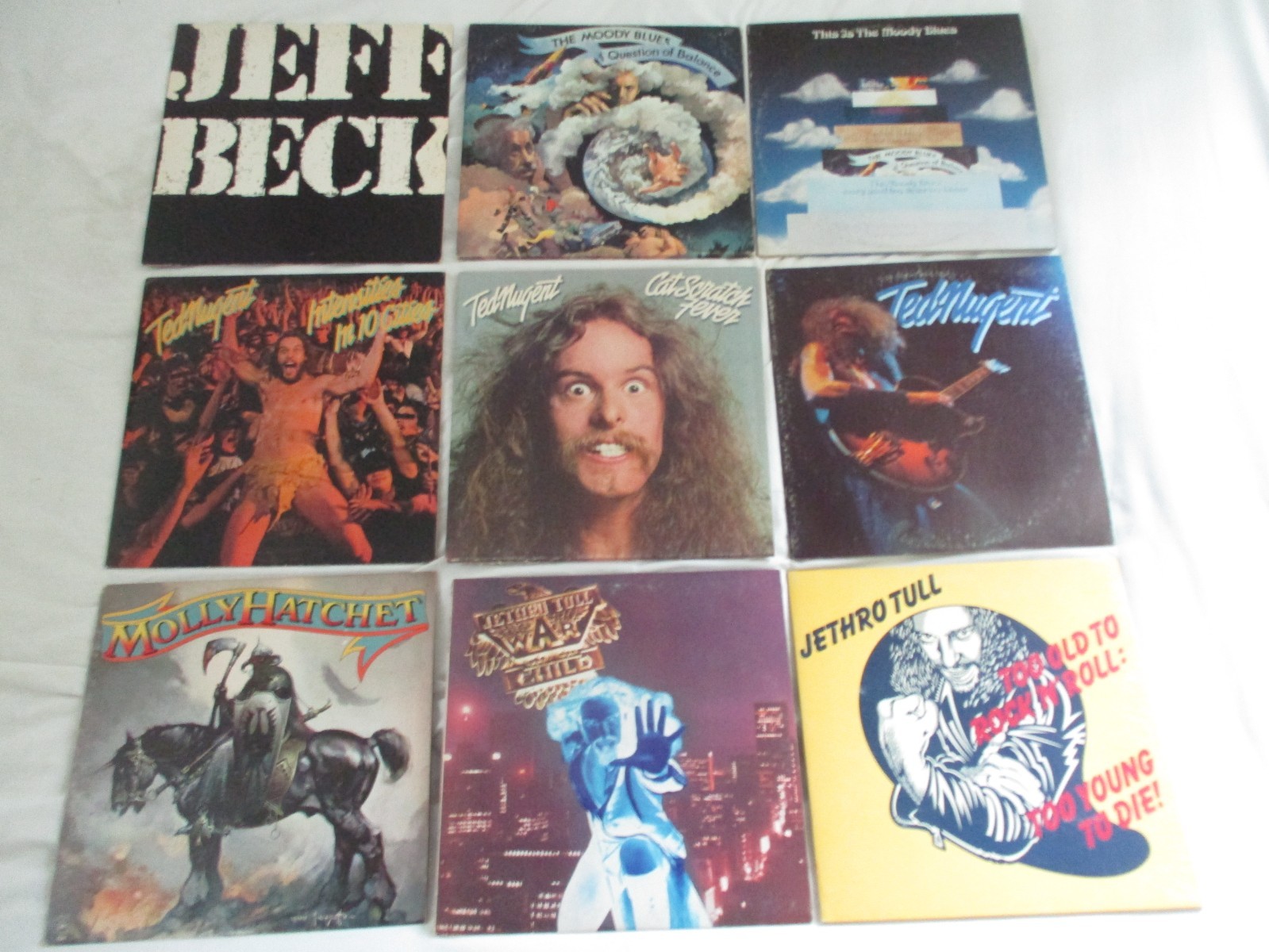 Lot of 9 Rock Vinyl LP’s Jethro Tull, Ted Nugent, Moody Blues, Beck ORIG NICE