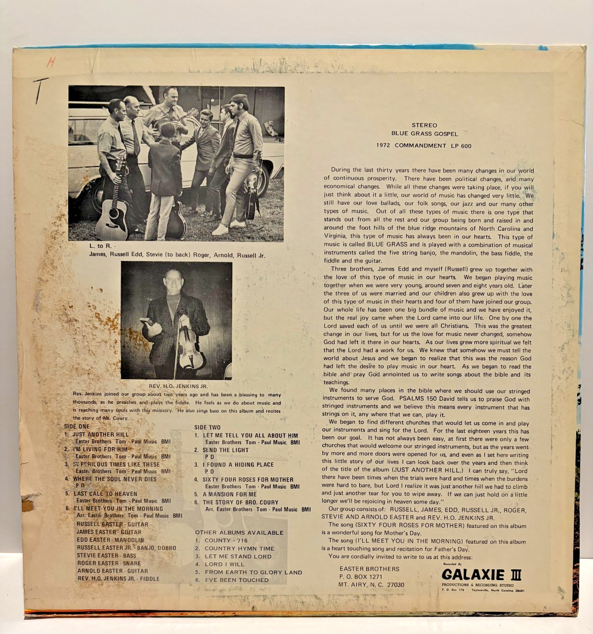 BLUEGRASS GOSPEL LP The Easter Brothers (NC) Just Another Hill Commandment LP