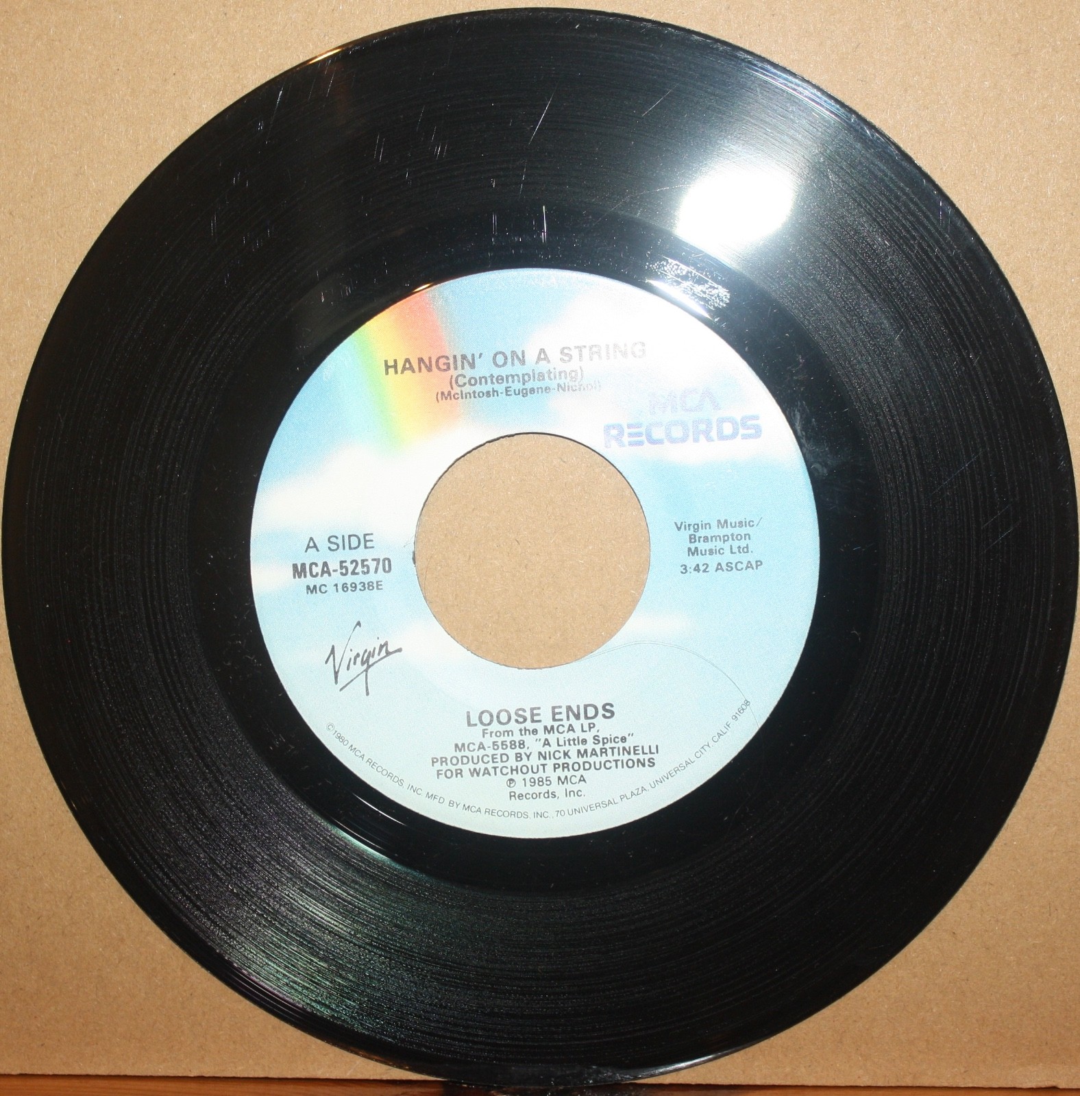 LOOSE ENDS **Hangin’ On A String** A LITTLE SPICE 80’s R&B 45 on MCA 52570