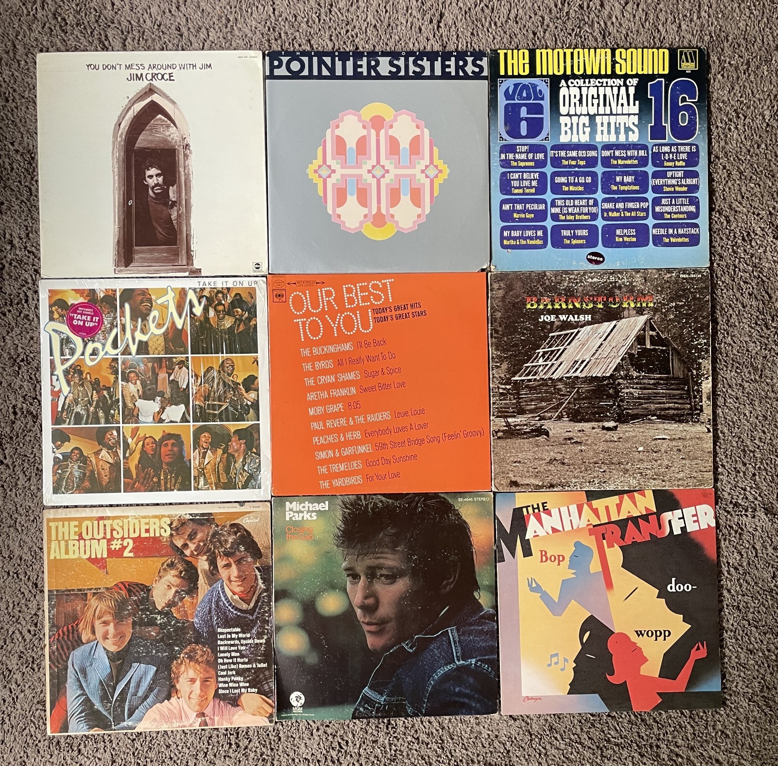 Lot of 9 Rock Record Albums Joe Walsh Outsiders Jim Croce Pointer Sisters