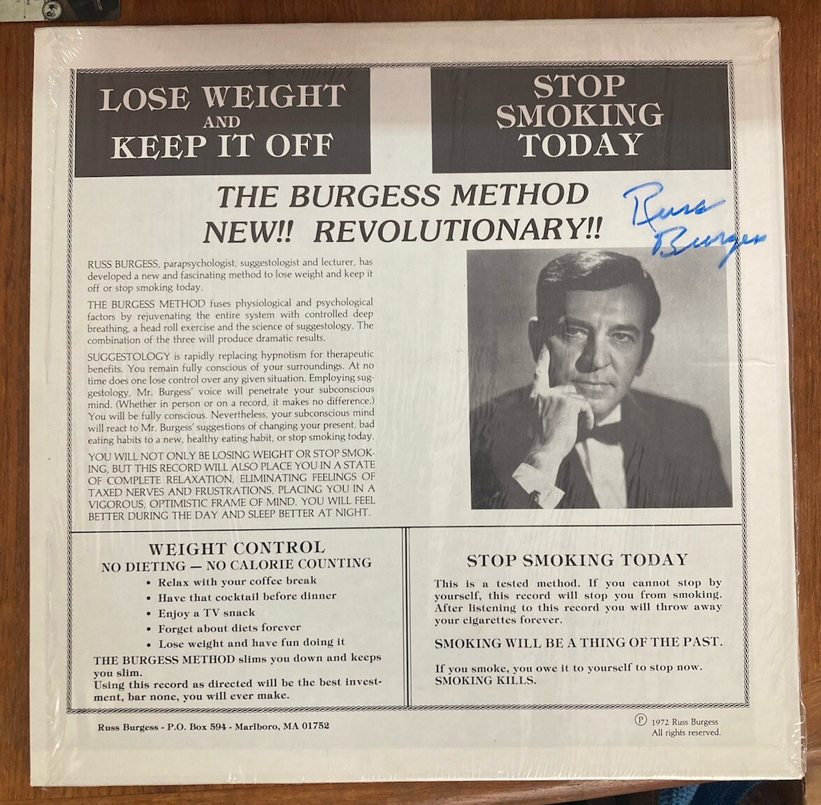 Burgess Method – Lose Weight and Keep it Off – Stop Smoking Today LP SIGNED VG+