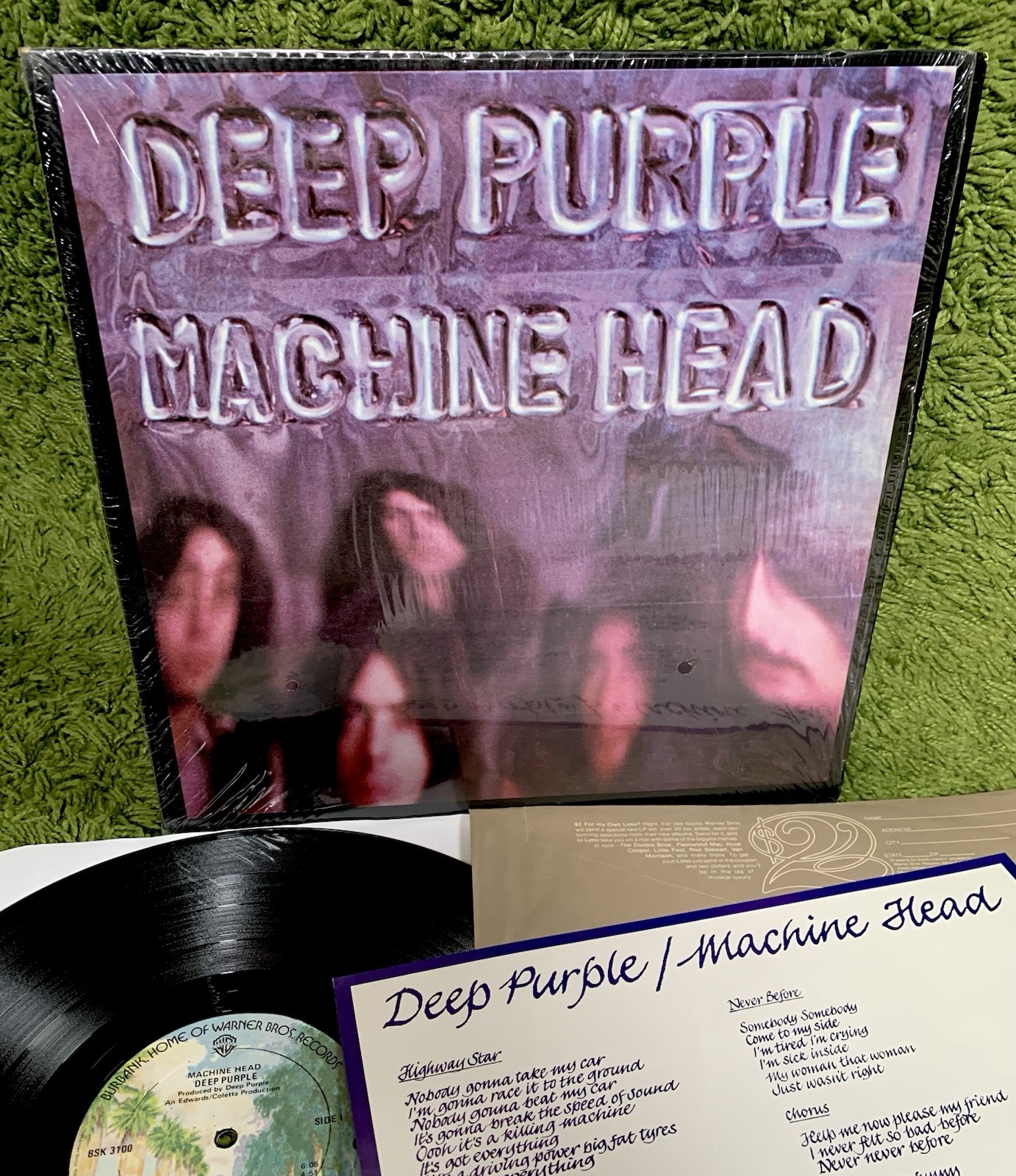 DEEP PURPLE MACHINE HEAD Warner 1977 USA press SHRINK INNER POSTER RARE GOLDISC