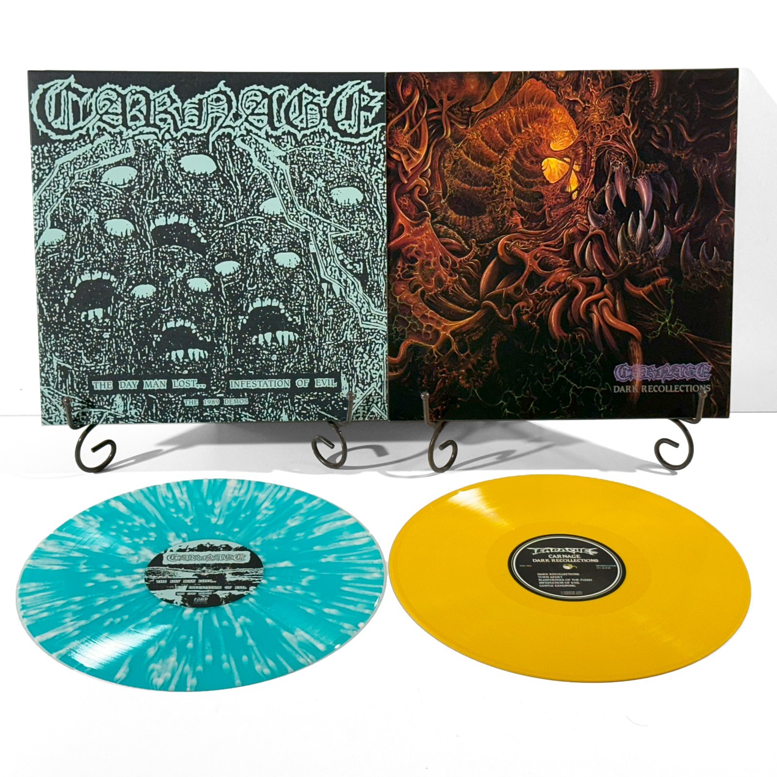 CARNAGE 1989 Demos + Dark Recollections LPs Splatter and Yellow Vinyl Dismember