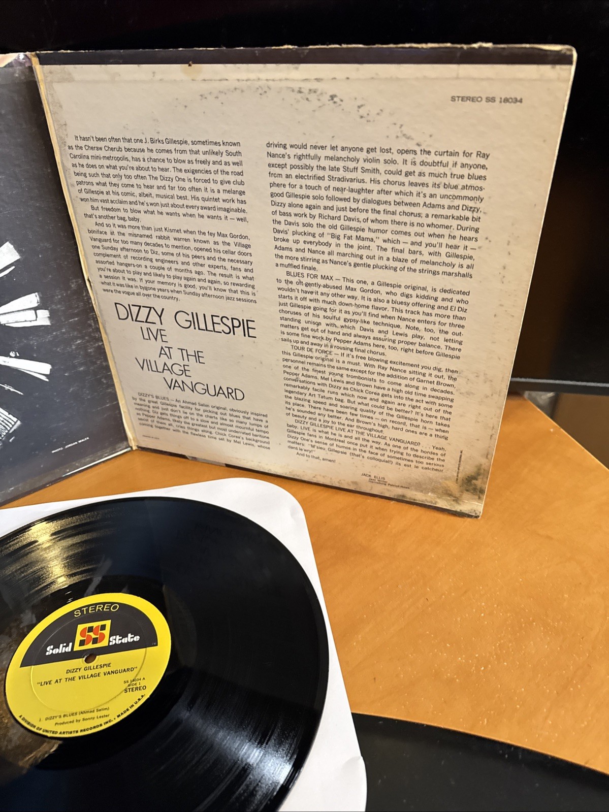 Jazz LP Dizzy Gillespie Live At the Village Vanguard Solid State SS 18034 B4 VG