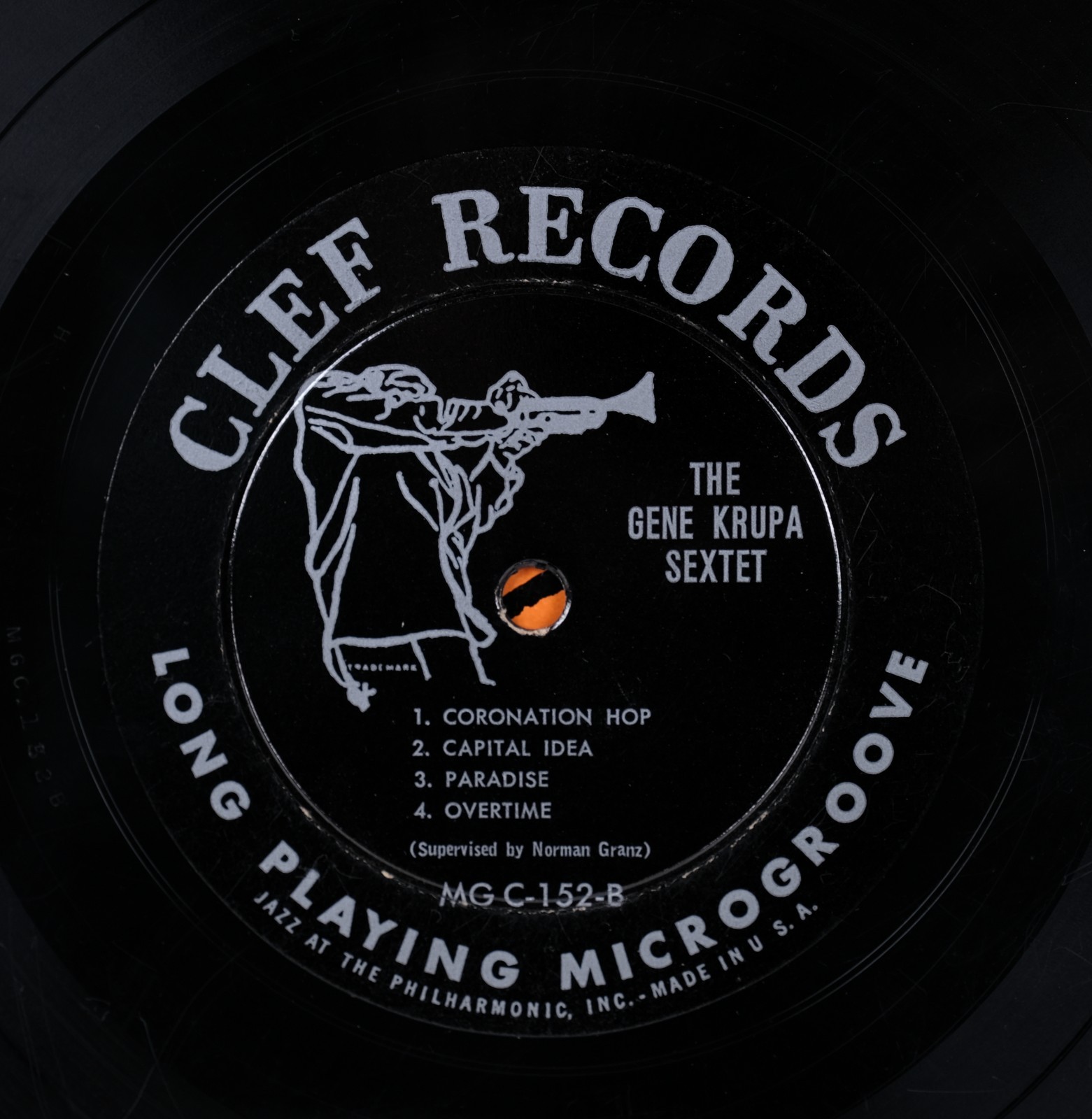 1954 The Gene Krupa Sextet “#2″ Clef Records MGC-152 G+ / VG+ 10” Mono Vinyl LP