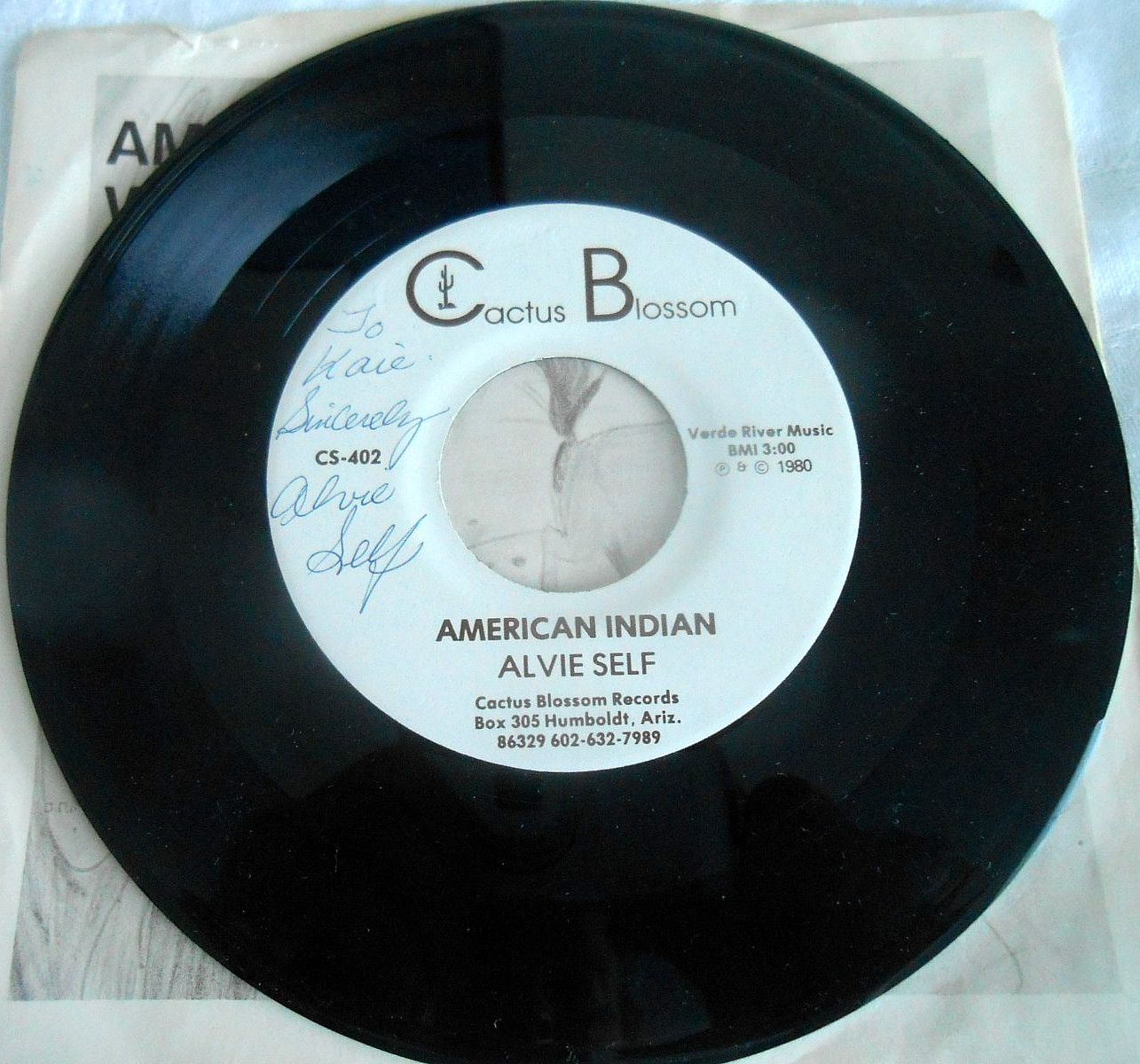 ALVIE SELF American Indian 45 NM w/PS ultra rare private country SIGNED??