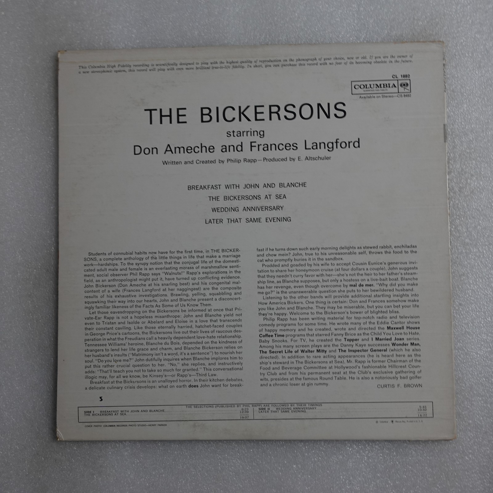 Don Ameche Bickersons LP Vinyl Album Record Non-Music